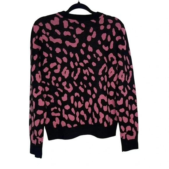 Alice + Olivia Crew Neck Chia Leopard Print Pink/Black Wool Sweater Size Large - Picture 10 of 10